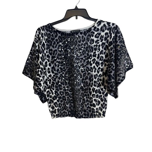 INC International Concepts PETITE Black White Gray Leopard Sequin Sparkly Shirt - Picture 1 of 6